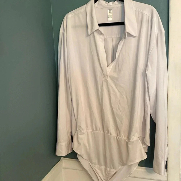 Spanx white cotton blend long sleeve collar shirt - size 2X- cotton blend - Picture 1 of 8